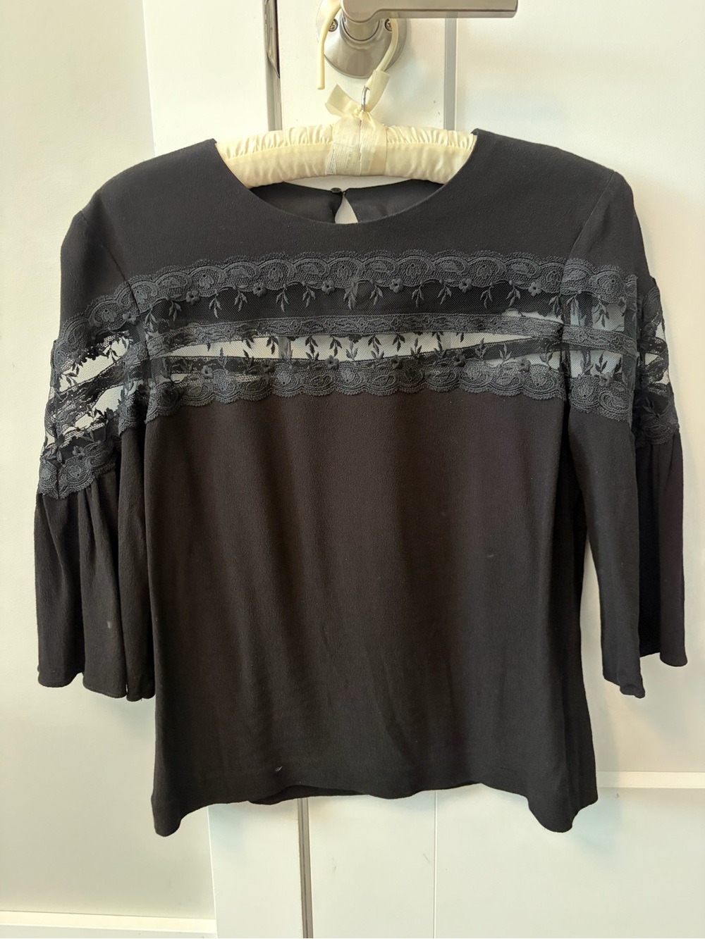 Sandro Black Lace-Panel Blouse